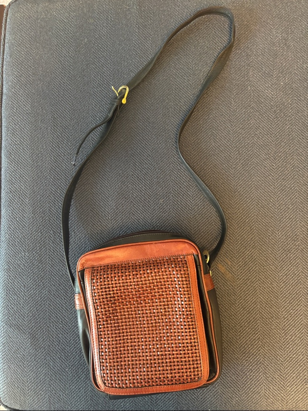 Pantera Woven Front Leather Crossbody Bag - Brown and Black